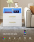 VASAGLE Custos Nightstand with Charging Station, LED Lights – Cloud White