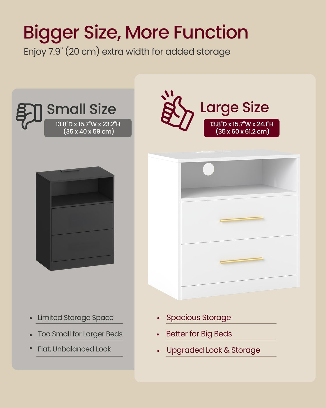VASAGLE Custos Nightstand with Charging Station, LED Lights – Cloud White