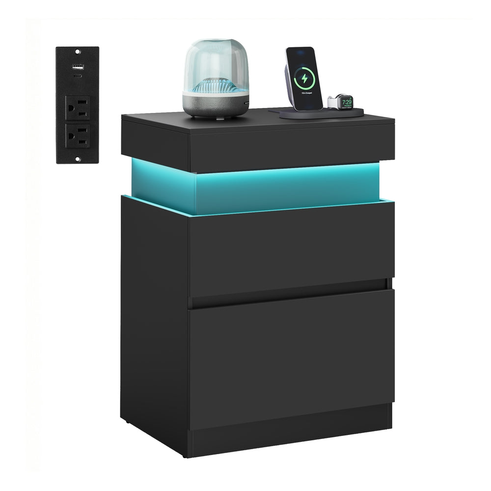 VASAGLE Kailyn Nightstand with Power Outlets, Sliding Lid | ULET650BC01S