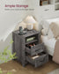 VASAGLE Liry Farmhouse Nightstand with Charging Station – Misty Gray – 15.7"D x 17.7"W x 23.6"H