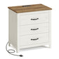 VASAGLE Liry Farmhouse Nightstand with Charging Station – Rustic White, Honey Brown – 15.7"D x 23.6"W x 24.8"H
