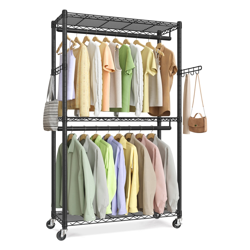 SONGMICS Heavy-Duty Rolling Clothes Rack – Ink Black – 35.4"L x 15.8"W x 78.3"H