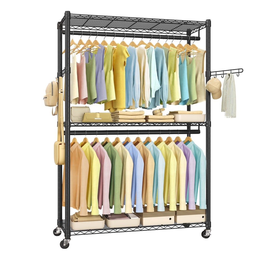 SONGMICS Heavy-Duty Rolling Clothes Rack – Ink Black – 43.3"L x 15.8"W x 78.3"H | ULGR414B01