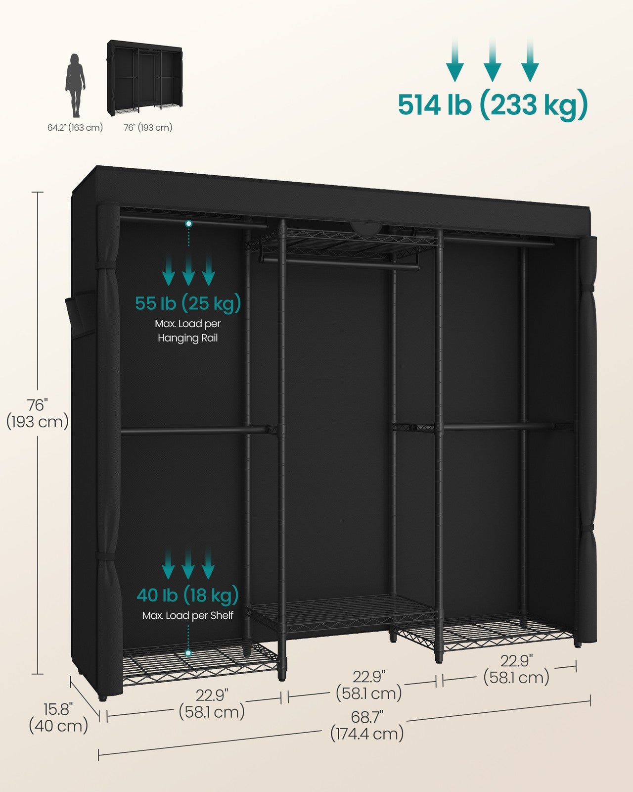 SONGMICS Heavy-Duty Clothes Rack, Garment Rack – Ink Black | ULGR435B01