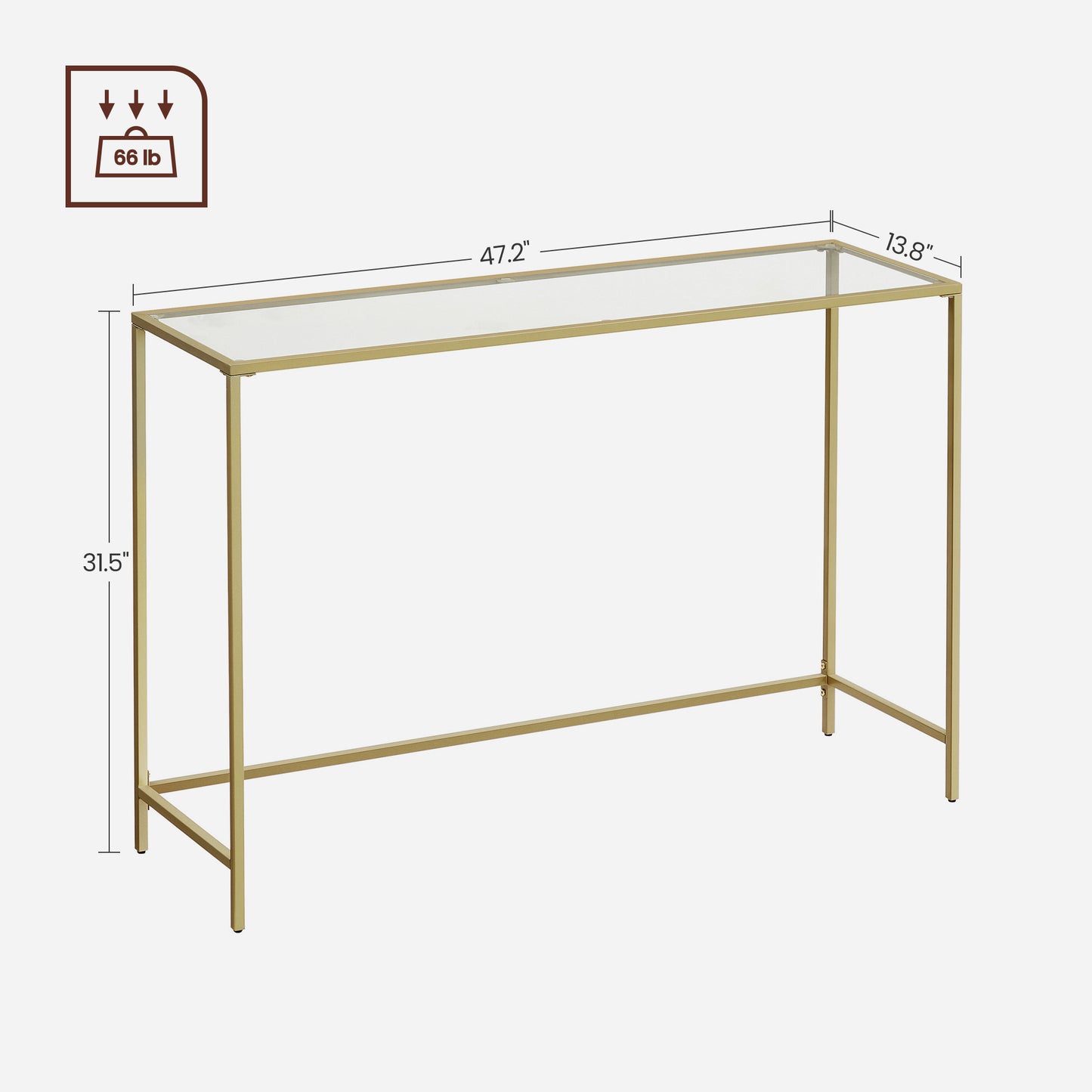 VASAGLE 47.2 Inches Console Table, Tempered Glass Sofa Table, Modern Entryway Table