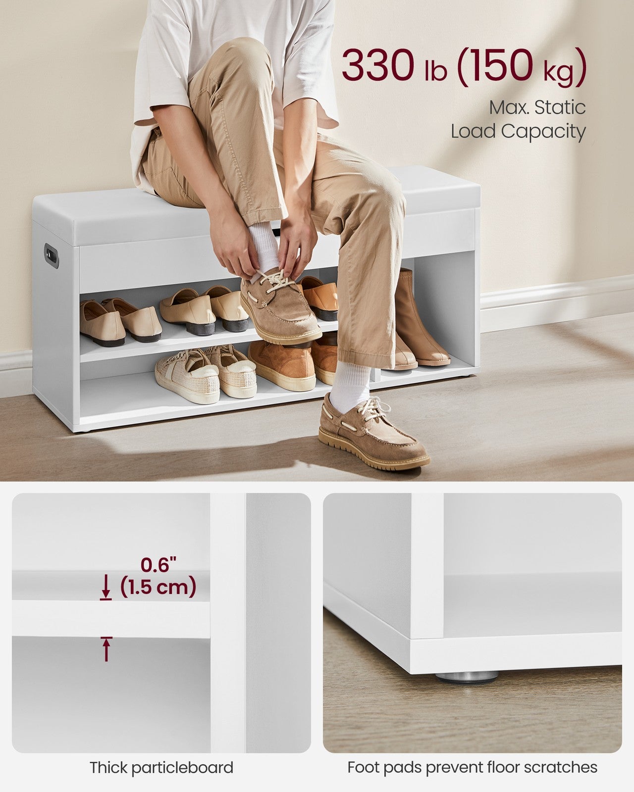 VASAGLE Custos Storage Bench with Cushion, Shoe Bench | ULHS130W14