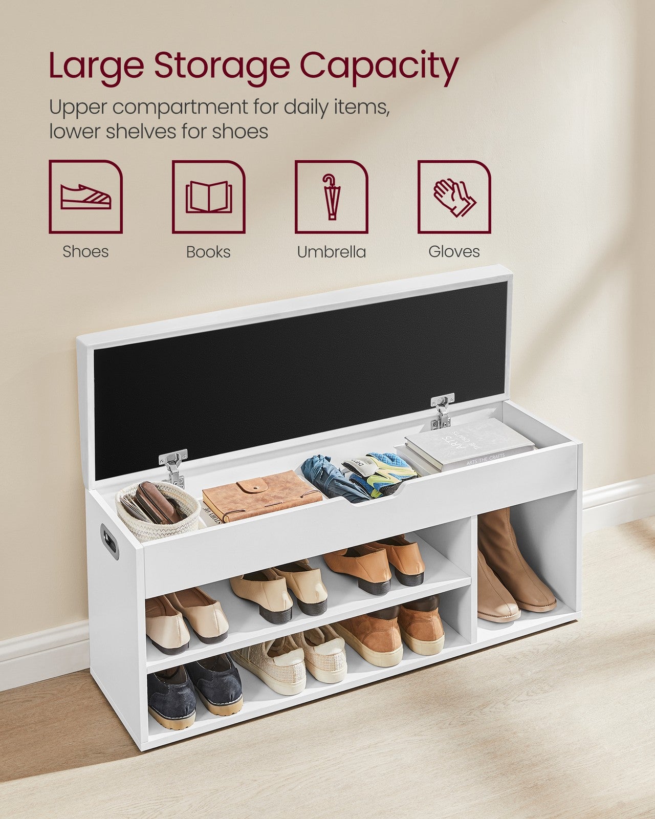 VASAGLE Custos Storage Bench with Cushion, Shoe Bench | ULHS130W14
