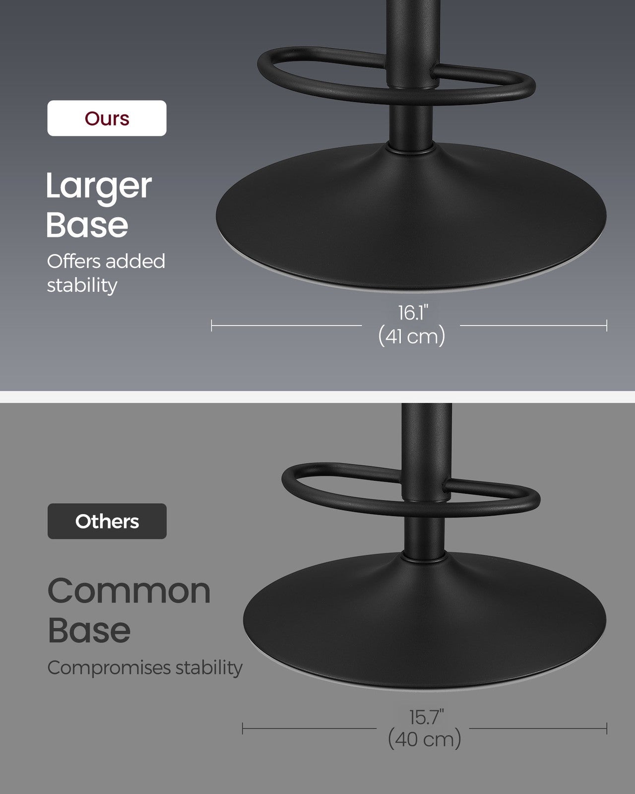 VASAGLE Bar Stools, Set of 2 Swivel Bar Chairs, Adjustable Height, Ink Black