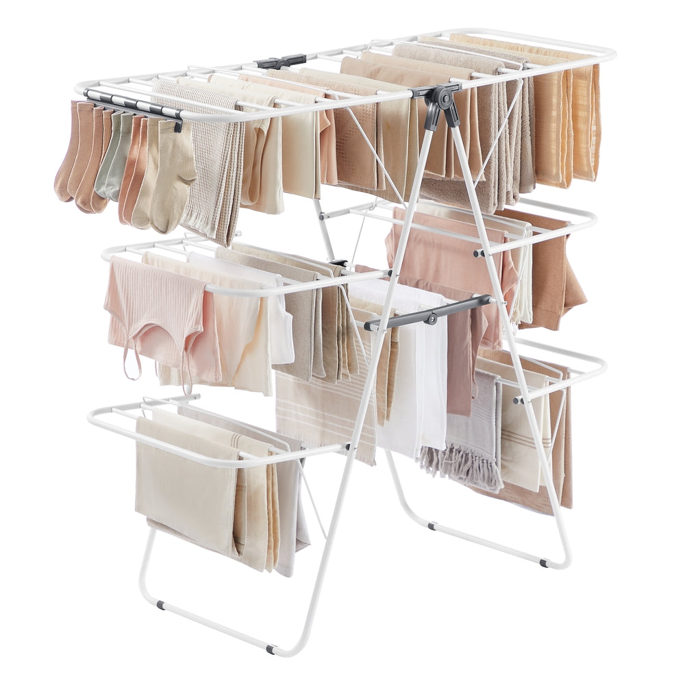 SONGMICS Clothes Drying Rack, Foldable 3-Level Laundry Rack, White and Gray – White, Gray