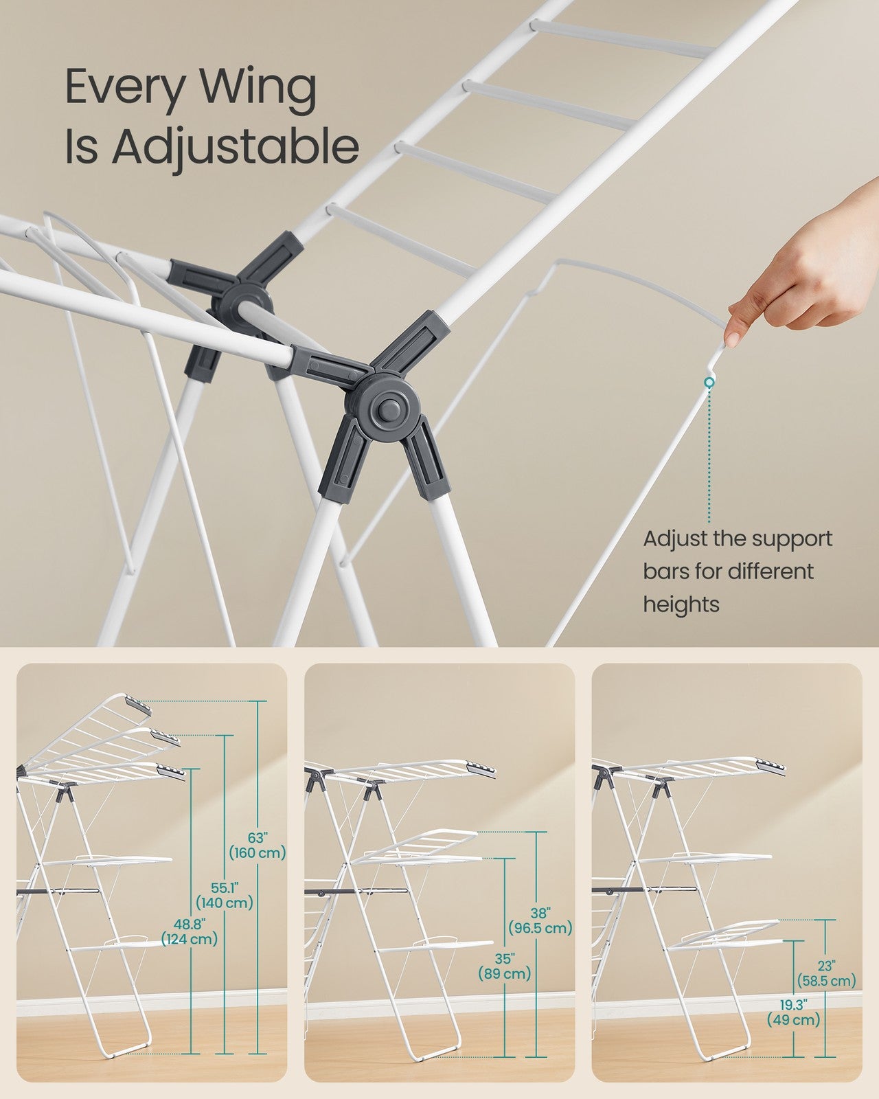 SONGMICS Clothes Drying Rack, Foldable 3-Level Laundry Rack, White and Gray – White, Gray