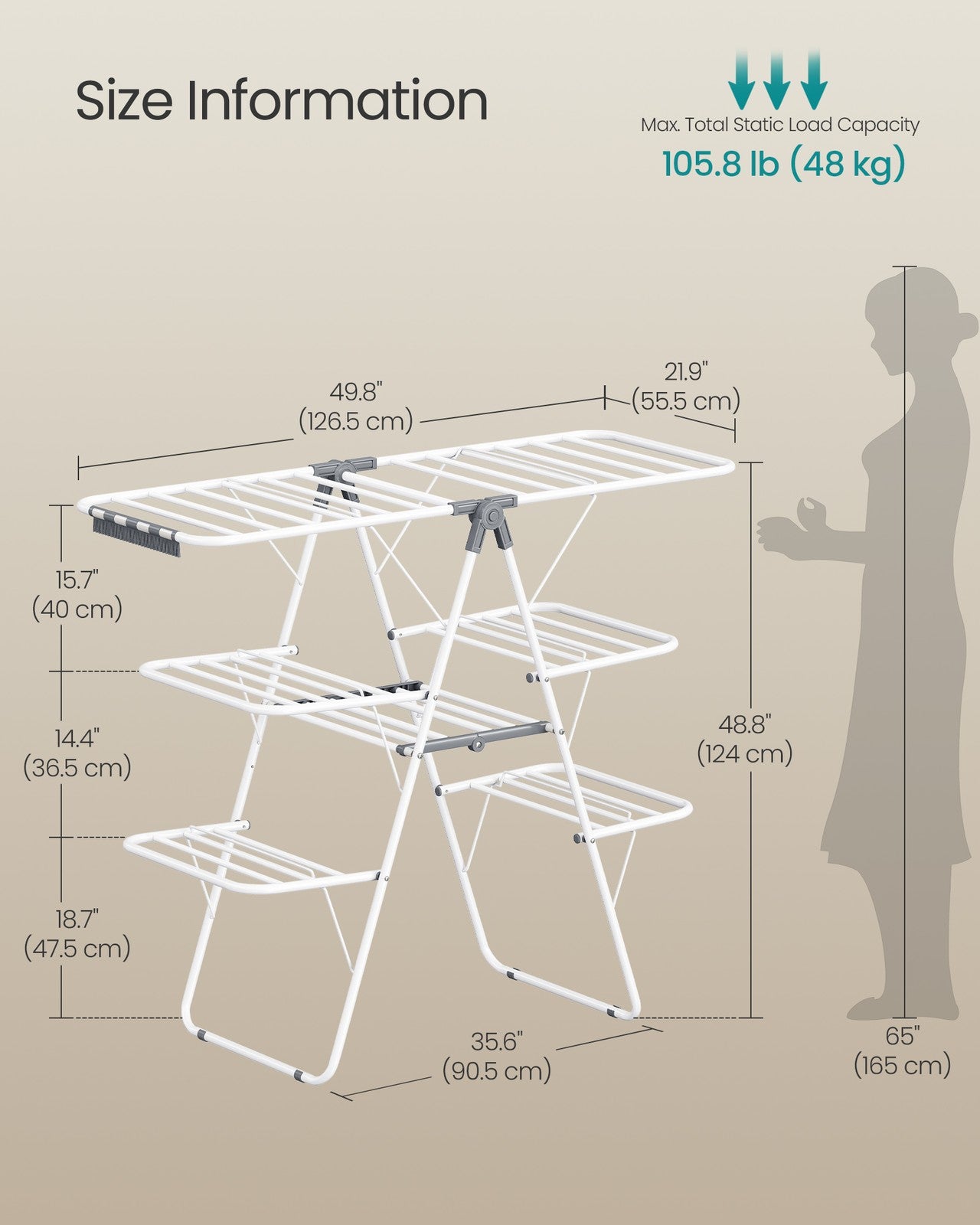 SONGMICS Clothes Drying Rack, Foldable 3-Level Laundry Rack, White and Gray – White, Gray
