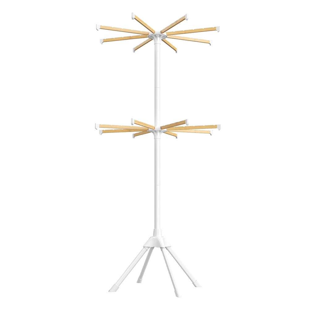 SONGMICS Clothes Drying Rack 2-Tier, with Bamboo Hanging Rods, White and Natural – White, Natural