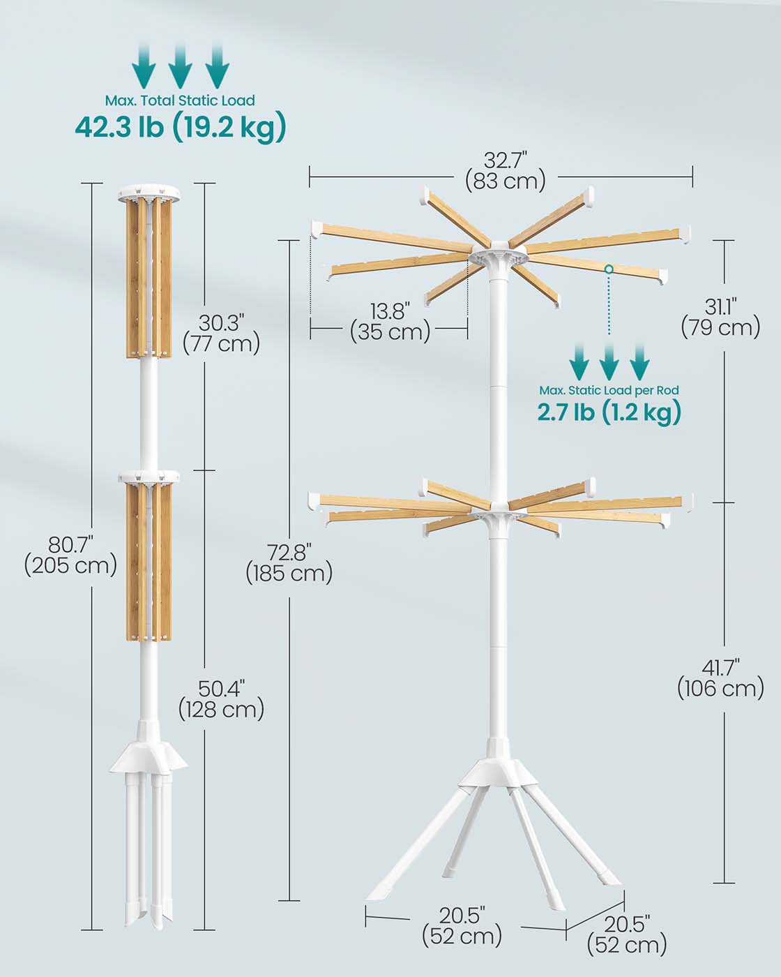 SONGMICS Clothes Drying Rack 2-Tier, with Bamboo Hanging Rods, White and Natural – White, Natural