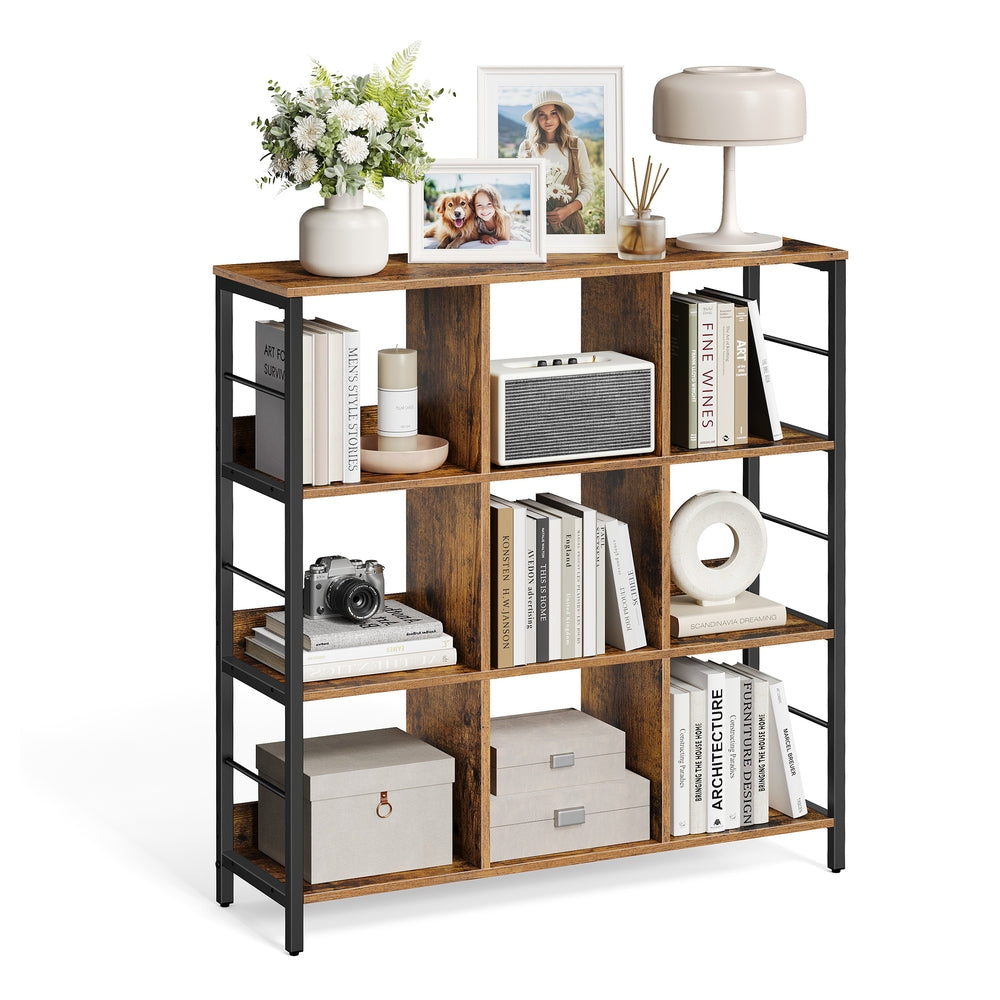 VASAGLE Bookshelf with 9 Storage Cubes – Rustic Brown, Black