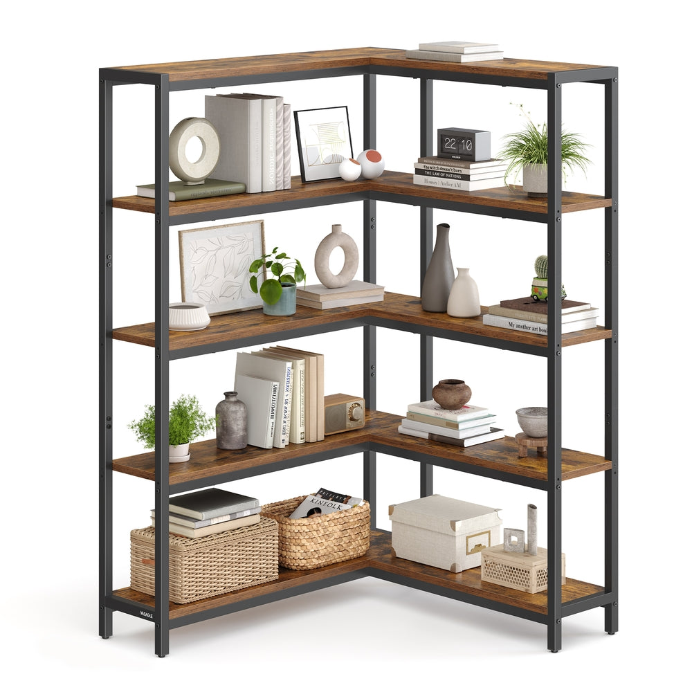 VASAGLE Metal Frame Bookshelf for Living Room Bedroom or Office – Rustic Brown, Ink Black