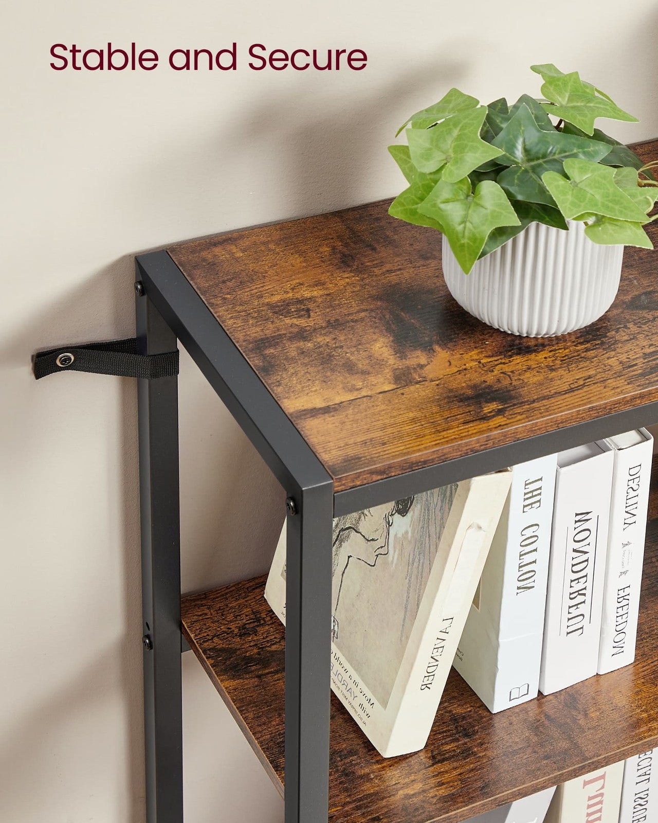 VASAGLE Metal Frame Bookshelf for Living Room Bedroom or Office – Rustic Brown, Ink Black