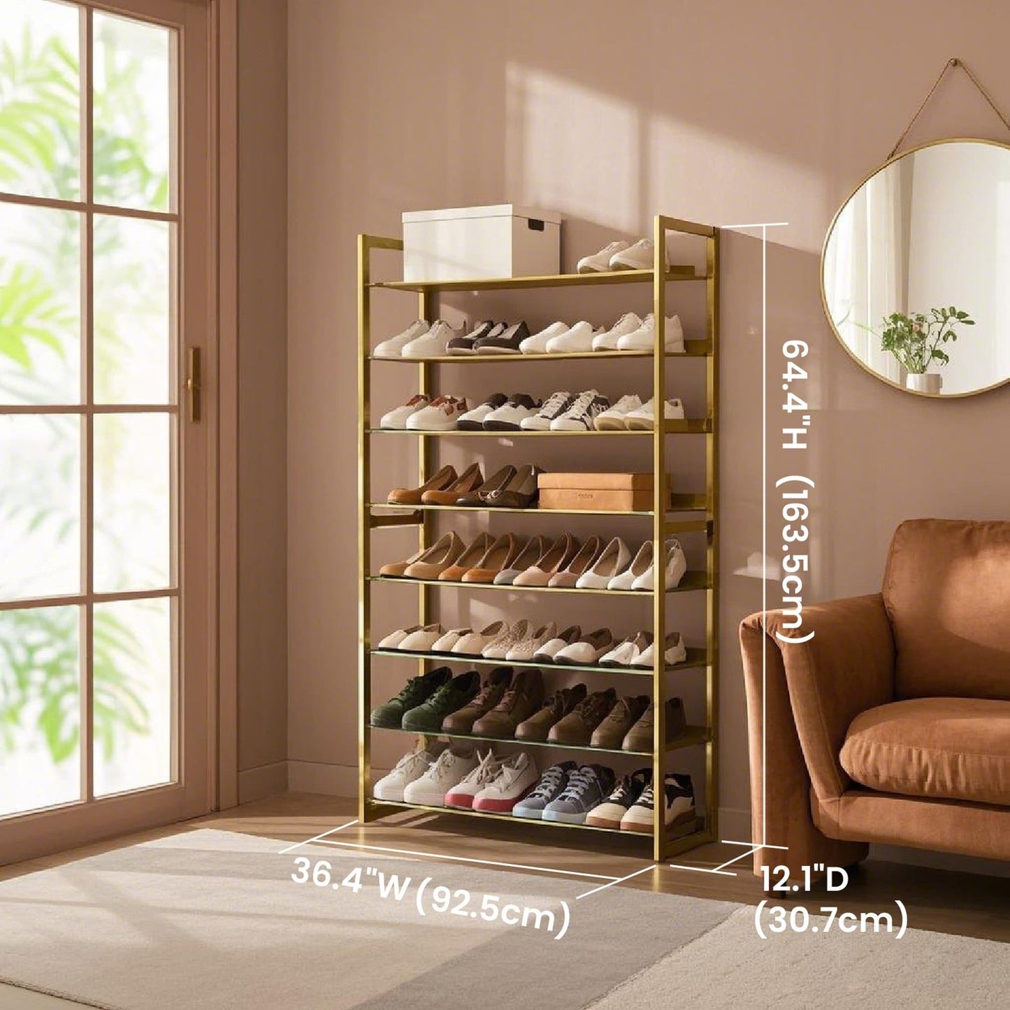 SONGMICS Metal Shoe Storage Rack Set with Stackable Adjustable Shelves – Pale Gold