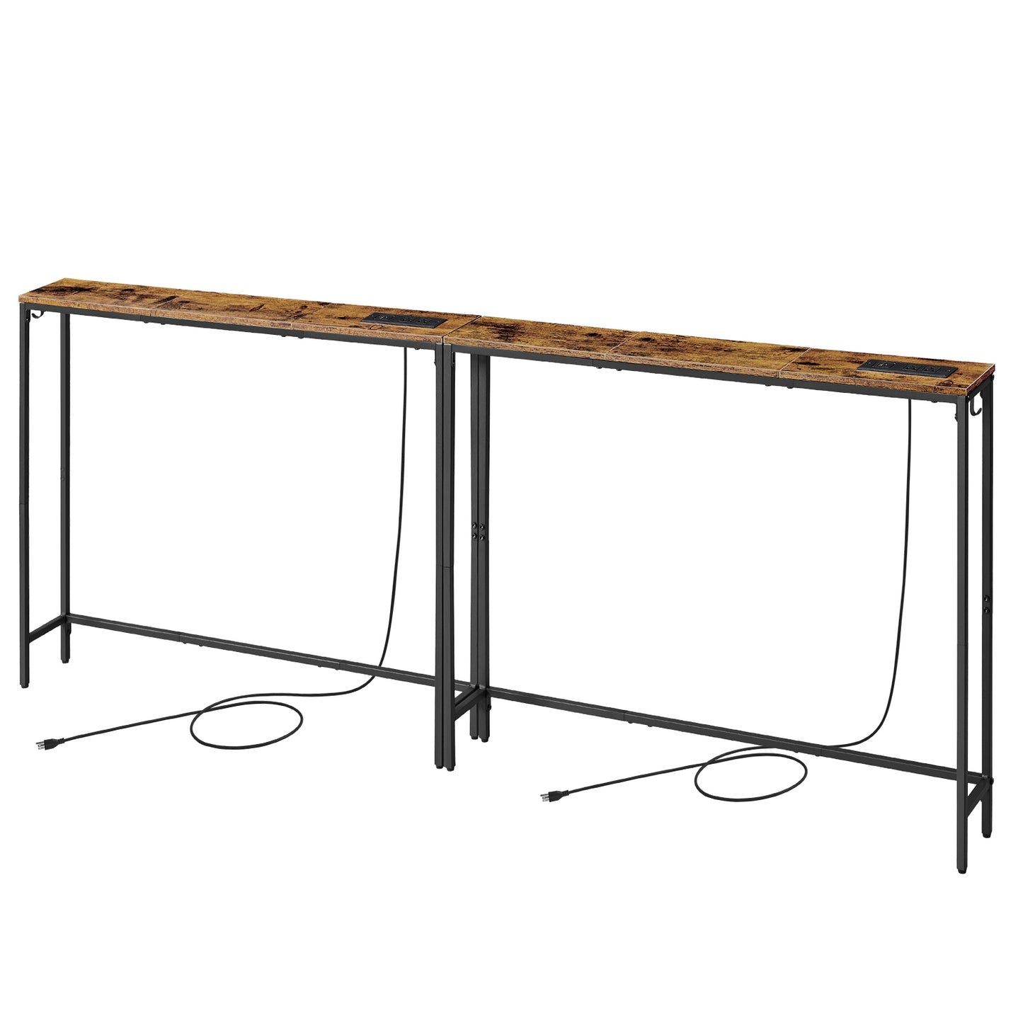 VASAGLE Slim Console Table with Power Outlets for Sofa and Entryway – Rustic Brown, Ink Black