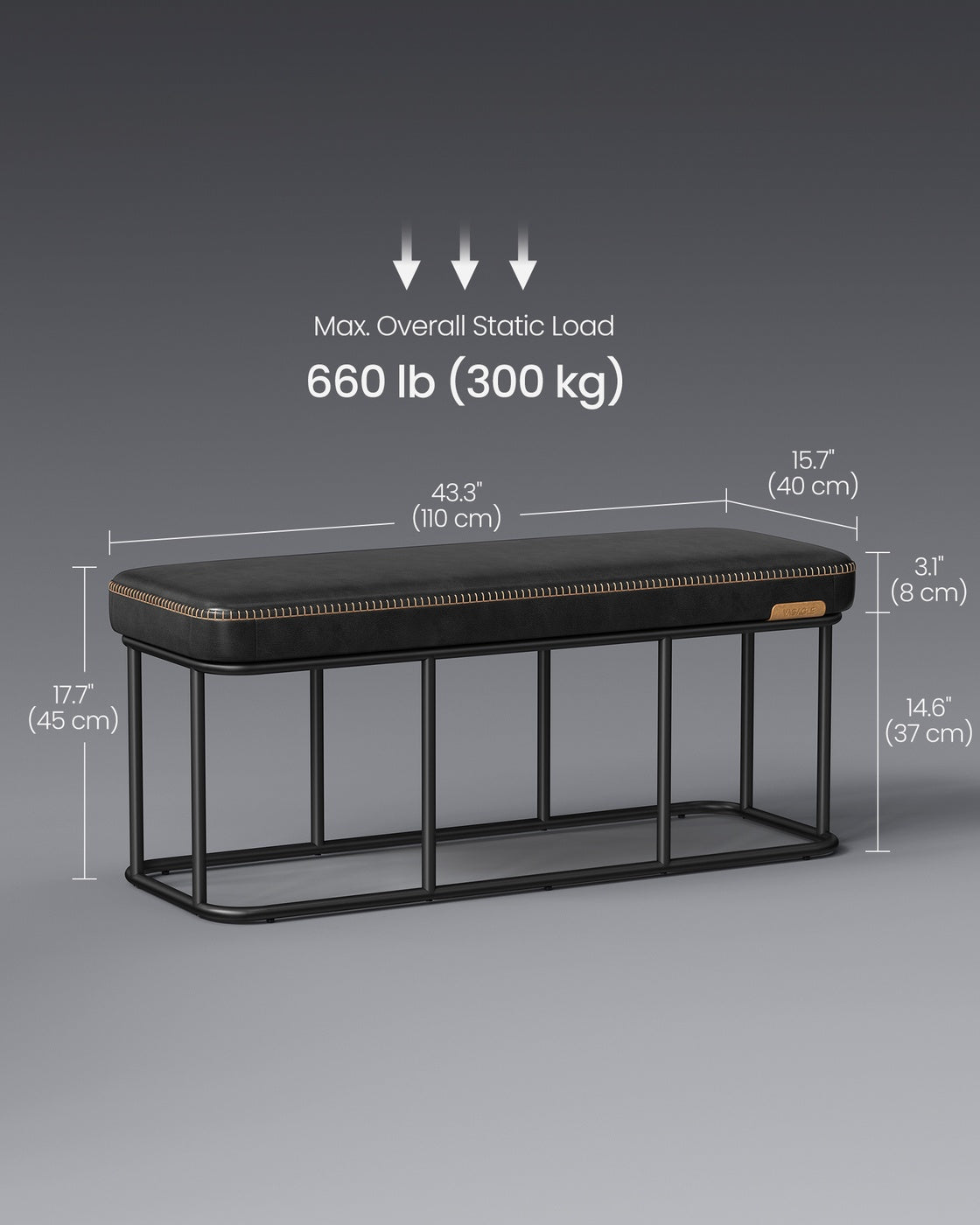 VASAGLE Ekho Storage Bench with Steel – Ink Black
