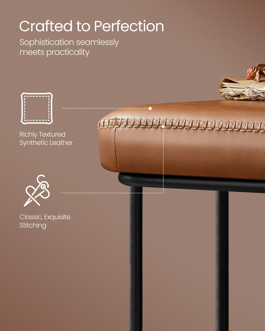 VASAGLE Ekho Storage Bench with Steel – Caramel Brown