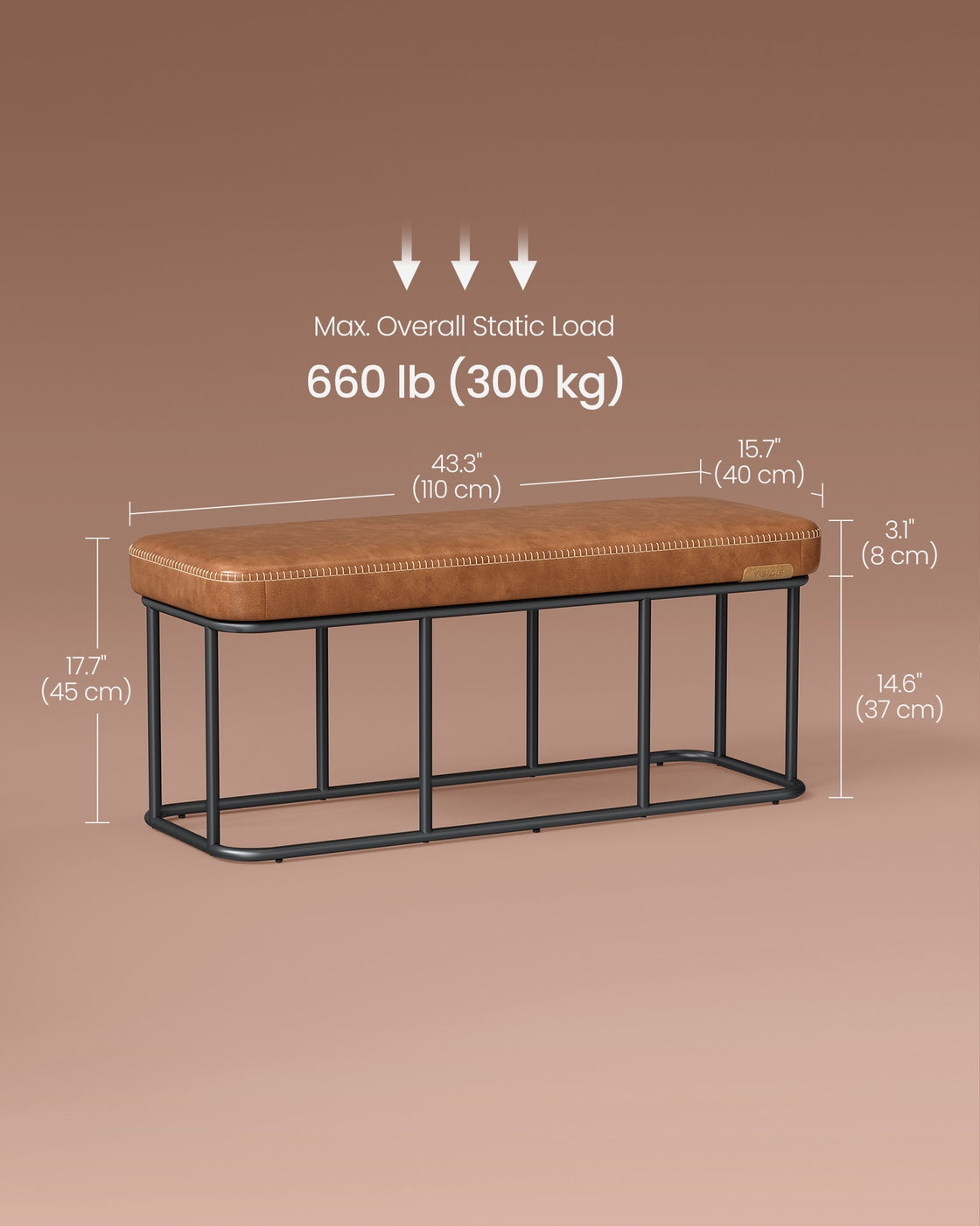 VASAGLE Ekho Storage Bench with Steel – Caramel Brown