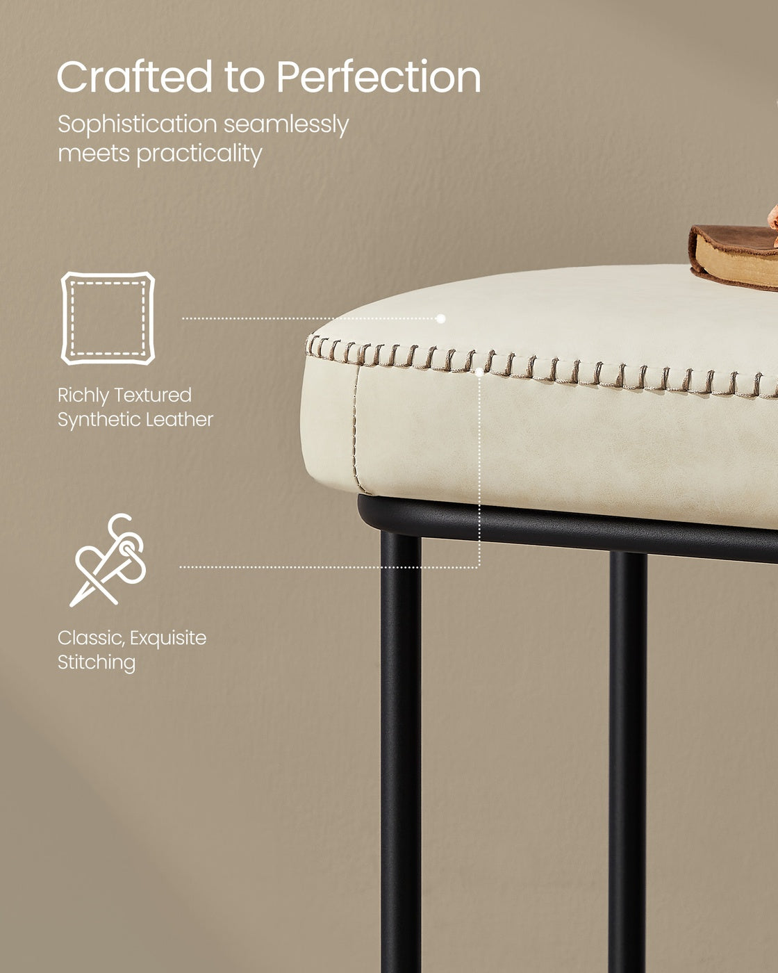 VASAGLE Ekho Storage Bench with Steel – Cream White