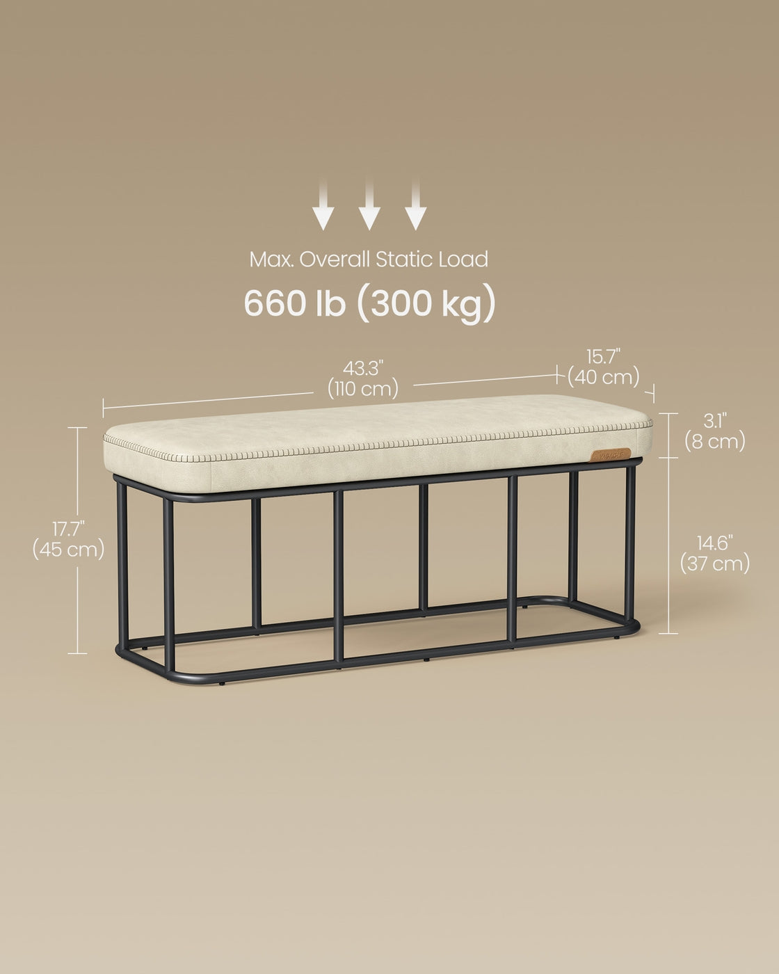 VASAGLE Ekho Storage Bench with Steel – Cream White