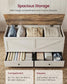 VASAGLE Farmhouse Storage Bench with Fabric Drawers – Rustic White, Honey Brown