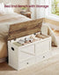 VASAGLE Farmhouse Storage Bench with Fabric Drawers – Rustic White, Honey Brown