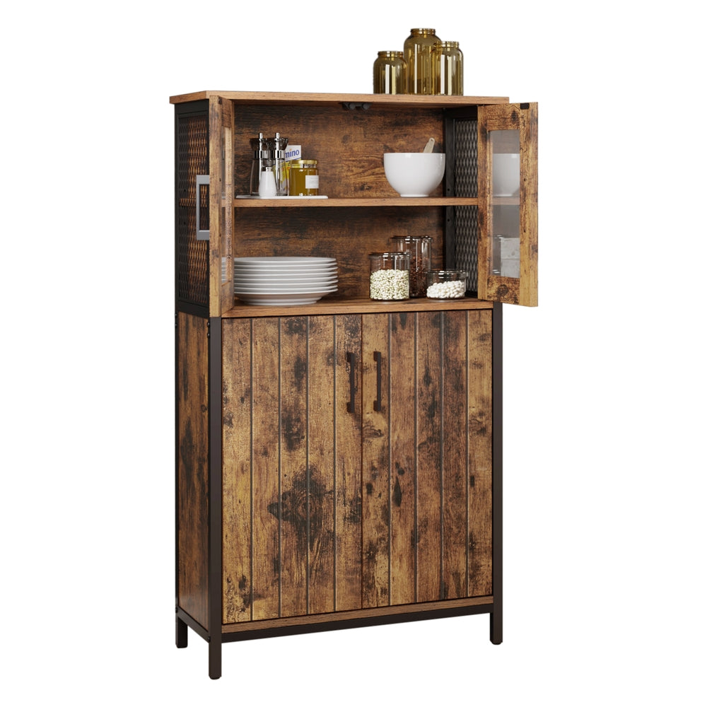 VASAGLE Daxton Pantry Cabinet with Door and Adjustable Shelf – Rustic Brown, Black
