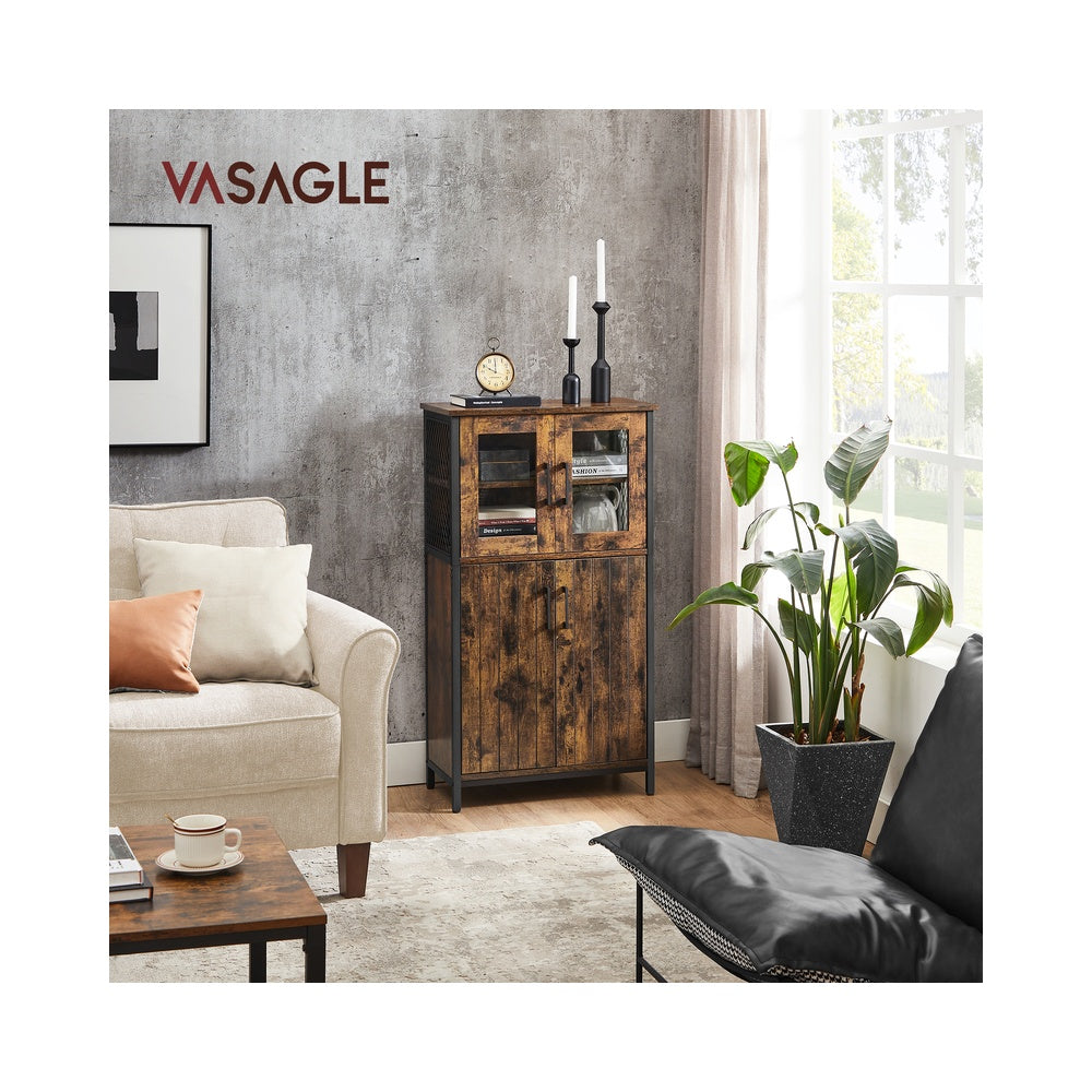 VASAGLE Daxton Pantry Cabinet with Door and Adjustable Shelf – Rustic Brown, Black
