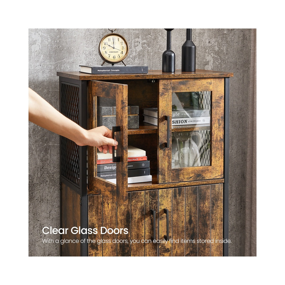 VASAGLE Daxton Pantry Cabinet with Door and Adjustable Shelf – Rustic Brown, Black