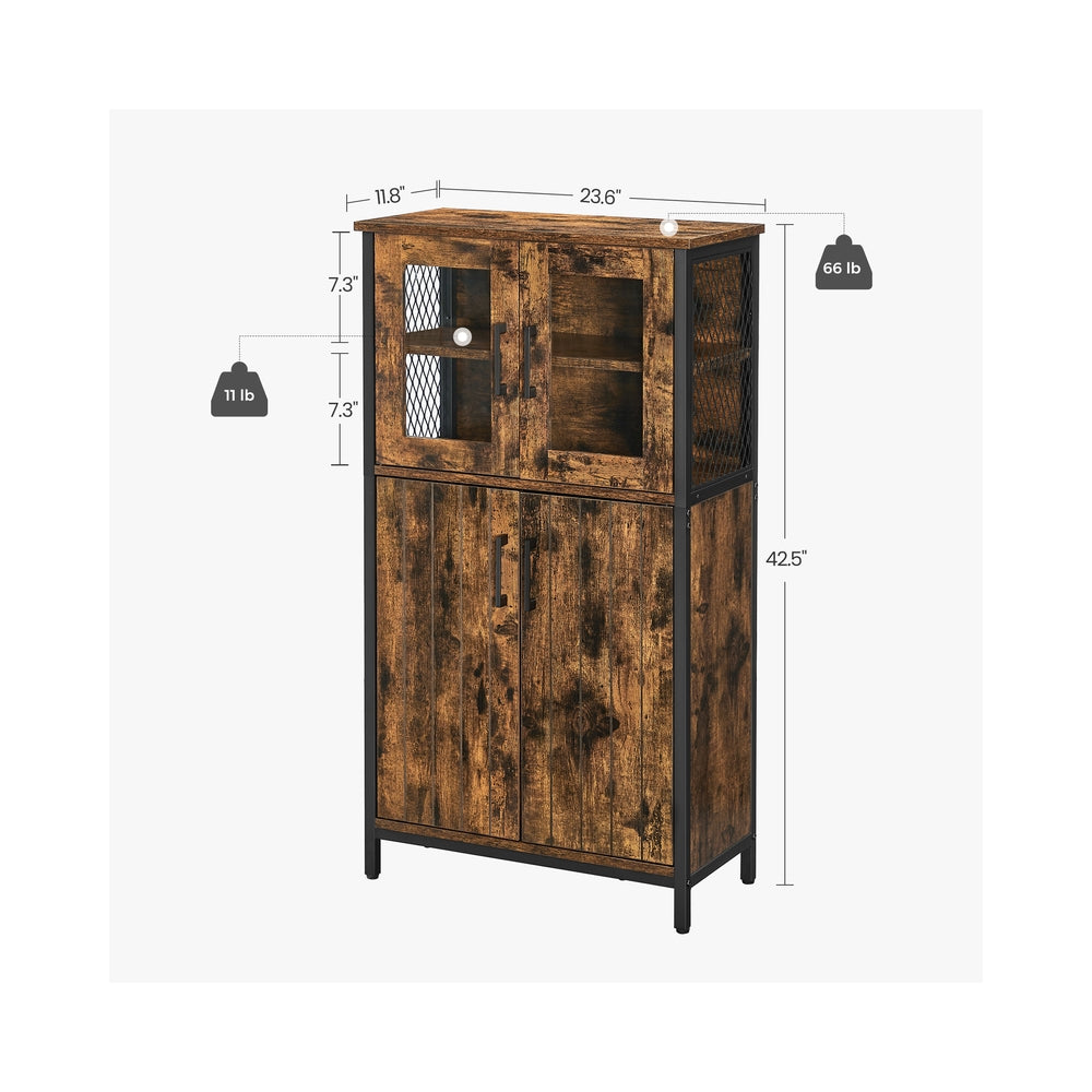 VASAGLE Daxton Pantry Cabinet with Door and Adjustable Shelf – Rustic Brown, Black