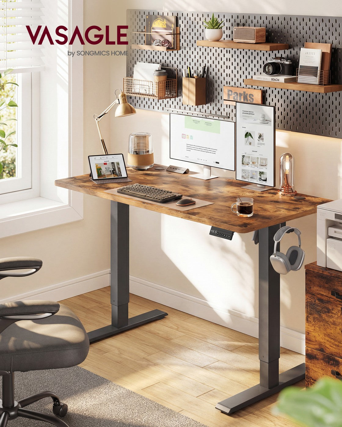 VASAGLE Electric Standing Desk 4 Memory Heights 47.2 X 23.6 Inches Rustic Brown