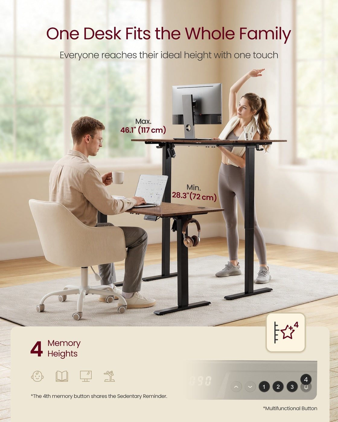 VASAGLE Electric Standing Desk 4 Memory Heights 47.2 X 23.6 Inches Rustic Brown