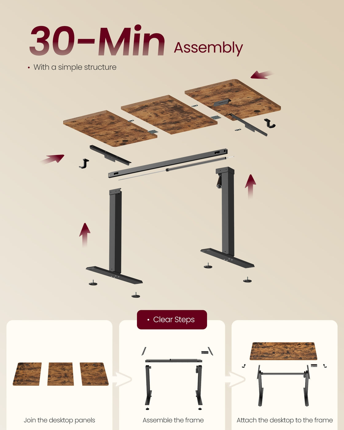 VASAGLE Electric Standing Desk 4 Memory Heights 47.2 X 23.6 Inches Rustic Brown