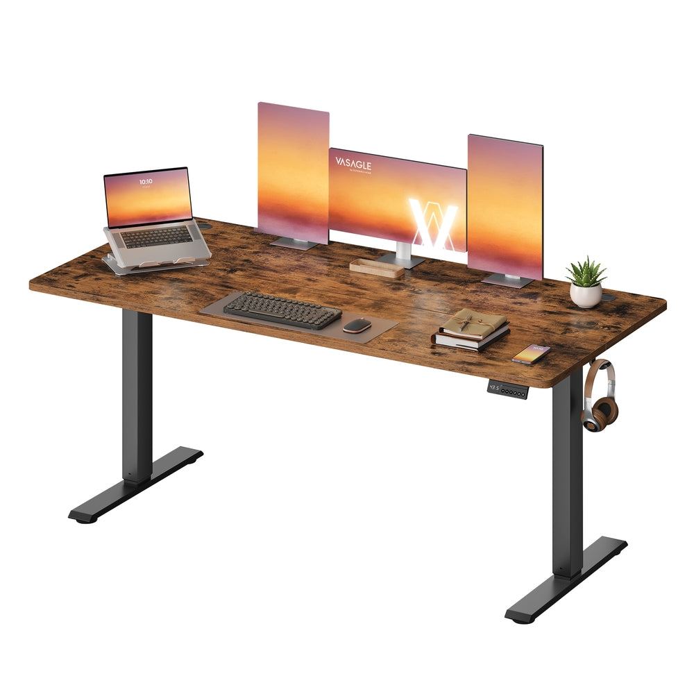 VASAGLE Electric Standing Desk with Memory Settings – Rustic Brown – 63"W x 27.6"D x