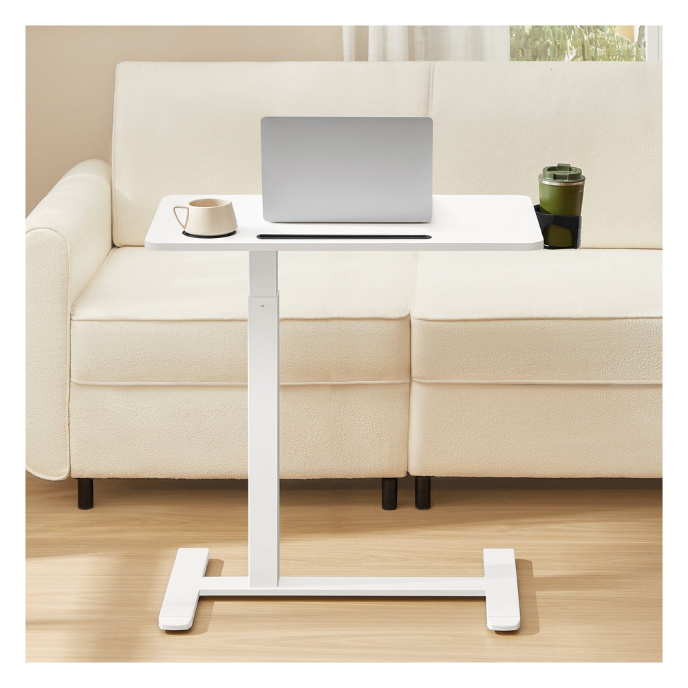 VASAGLE Overbed Table with Wheels, Mobile Standing Computer Desk, 27.6 X 15.7 Inches Tabletop – Cloud White