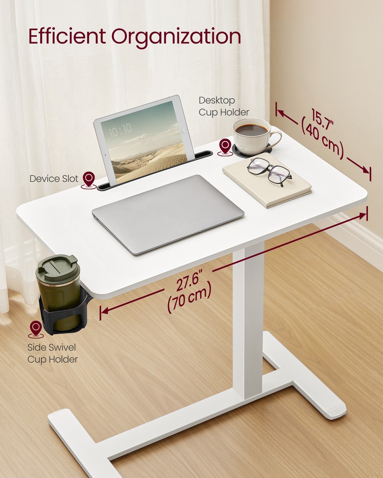 VASAGLE Overbed Table with Wheels, Mobile Standing Computer Desk, 27.6 X 15.7 Inches Tabletop – Cloud White