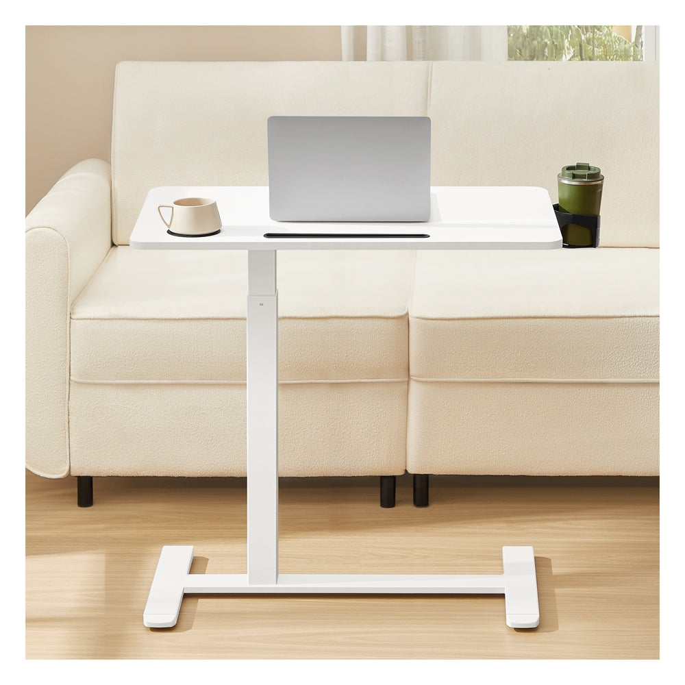 VASAGLE Overbed Table with Wheels, Mobile Standing Computer Desk, 31.5 X 17.7 Inches Tabletop – Cloud White