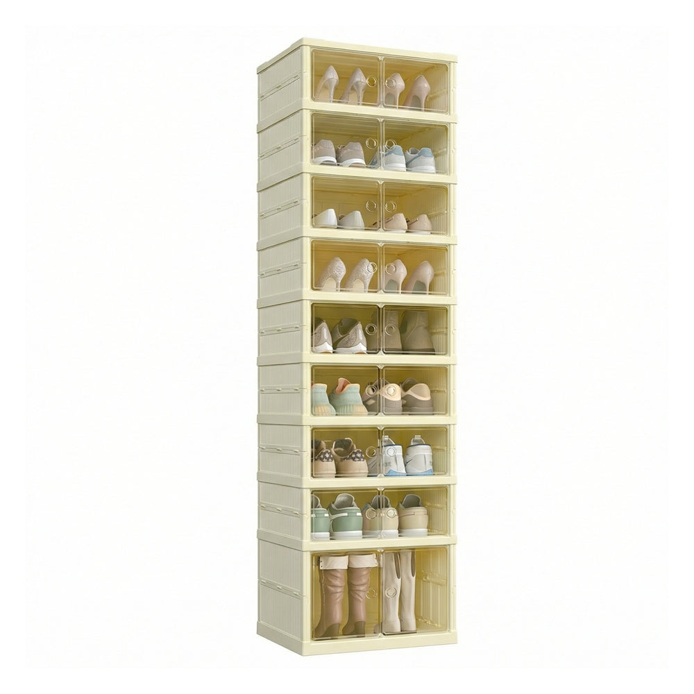 SONGMICS Foldble Shoe Storage Organizer for Closet, Stackable Sneaker Cabinet with Magnetic Door