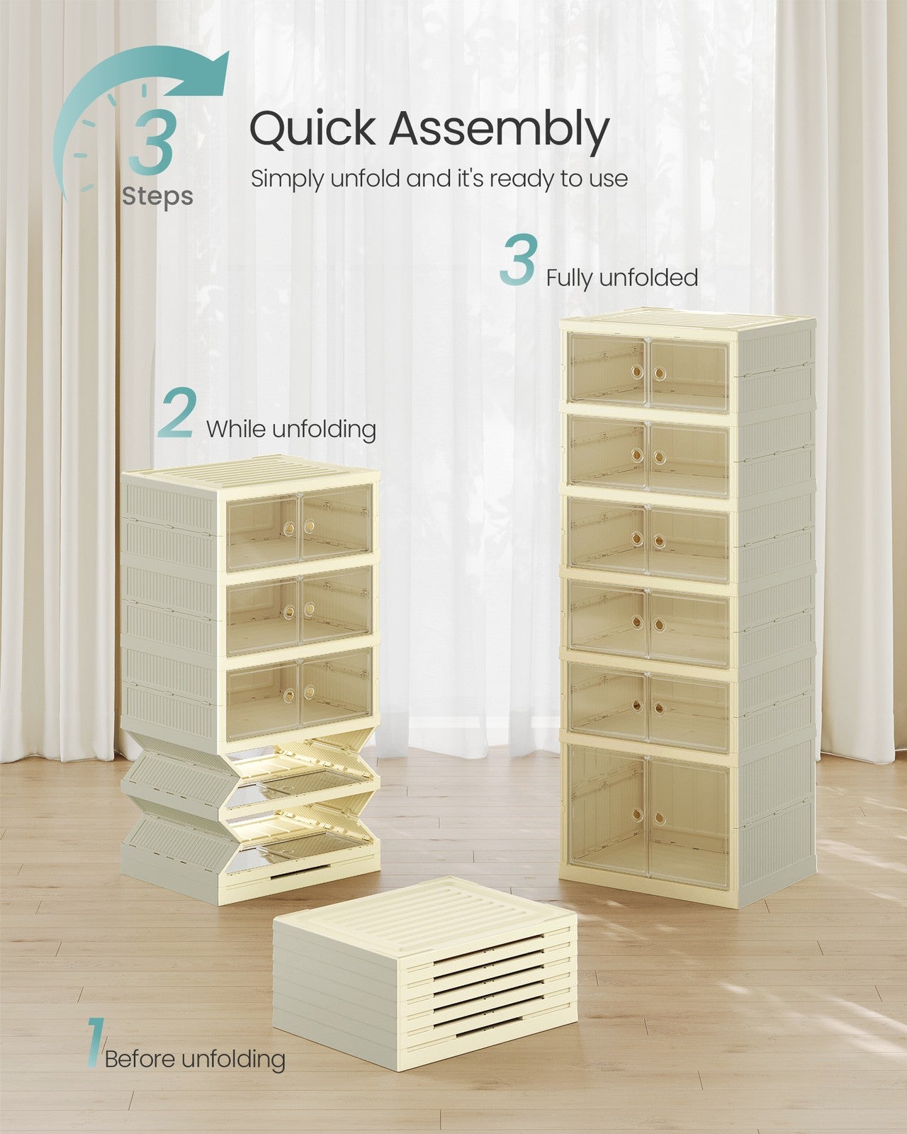 SONGMICS Foldble Shoe Storage Organizer for Closet, Stackable Sneaker Cabinet with Magnetic Door