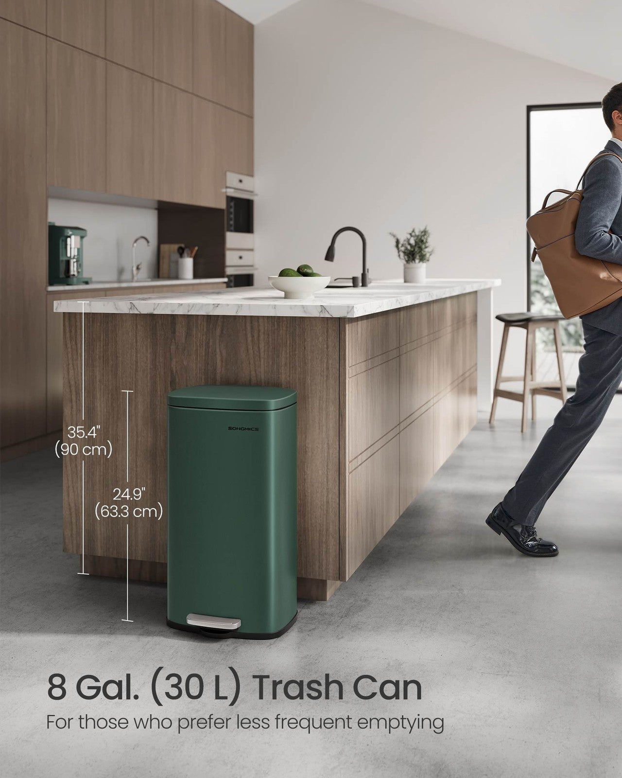 SONGMICS 8- Gallon Silver Step-Open Trash Can with Plastic Inner Bucket – Retro Green