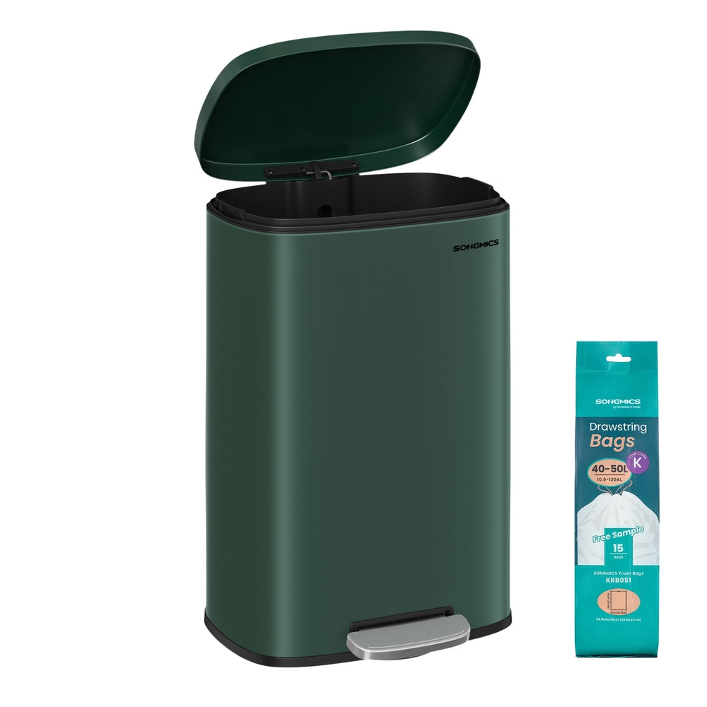 SONGMICS 13 Gallon White Step Trash Can with Hinged Lid – Retro Green
