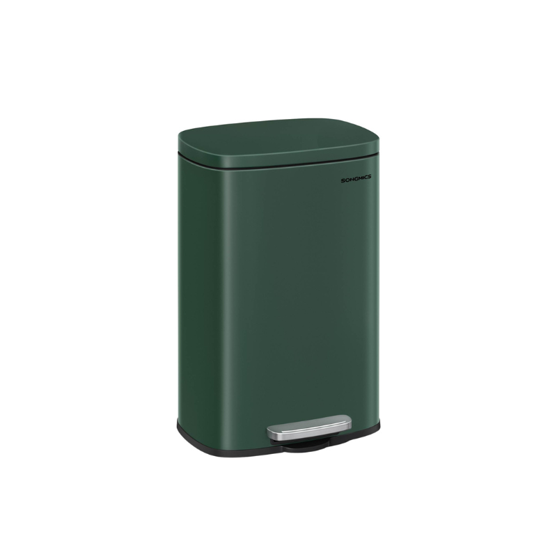 SONGMICS 13 Gallon White Step Trash Can with Hinged Lid – Retro Green