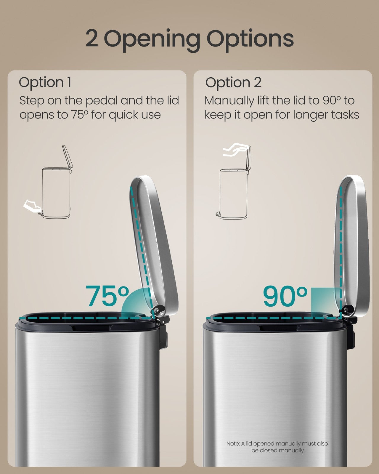 SONGMICS Soft Close Stainless Steel Trash Can | ULTB075EZ01