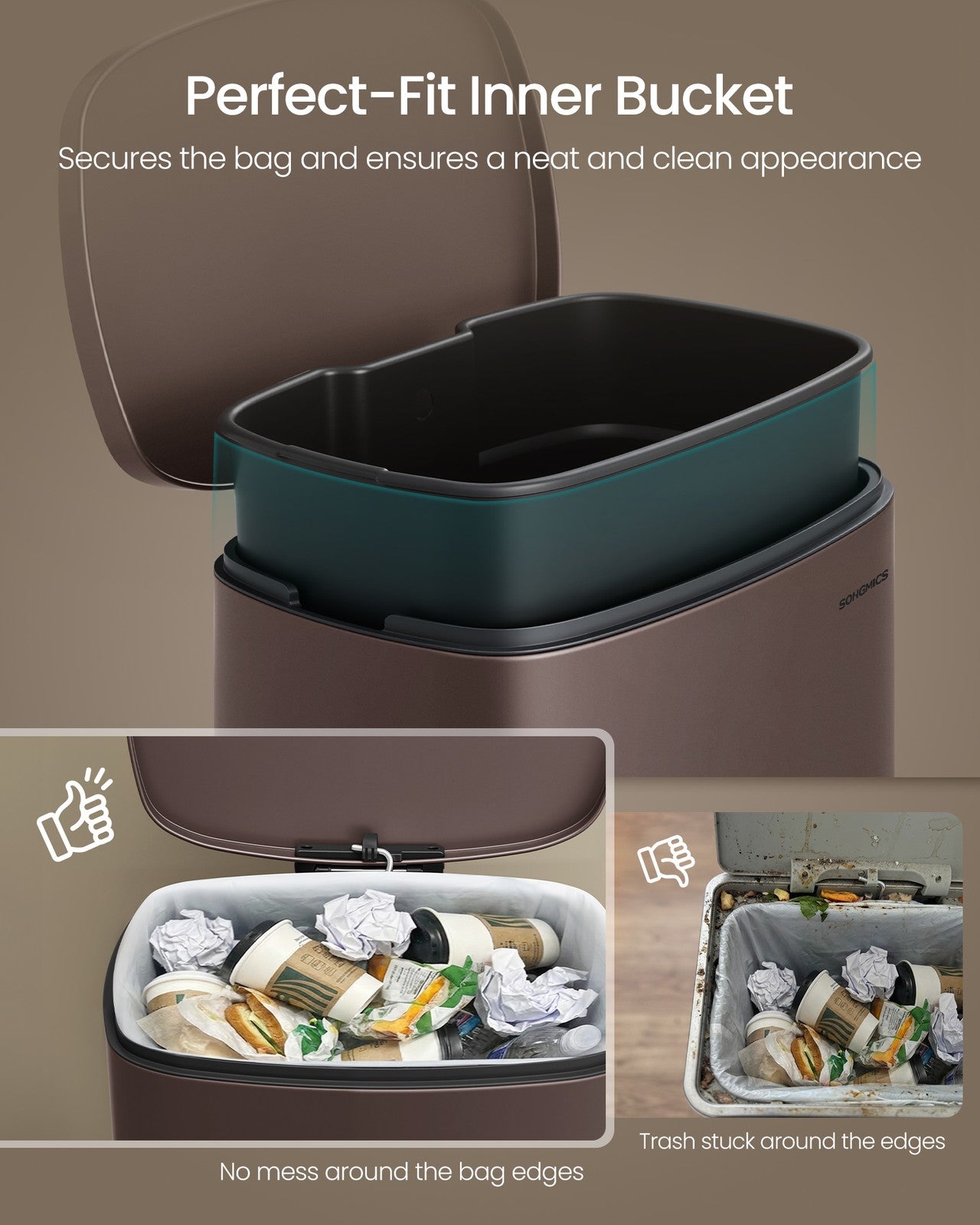 SONGMICS Soft Close Stainless Steel Trash Can | ULTB075MZ01