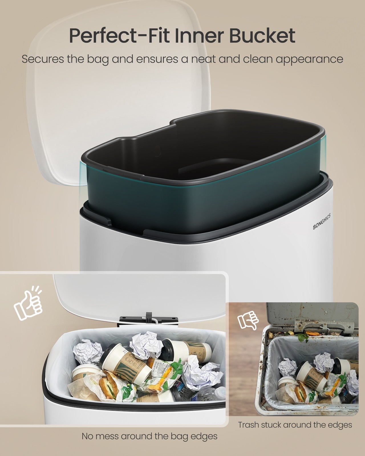 SONGMICS Soft Close Stainless Steel Trash Can | ULTB075WZ01