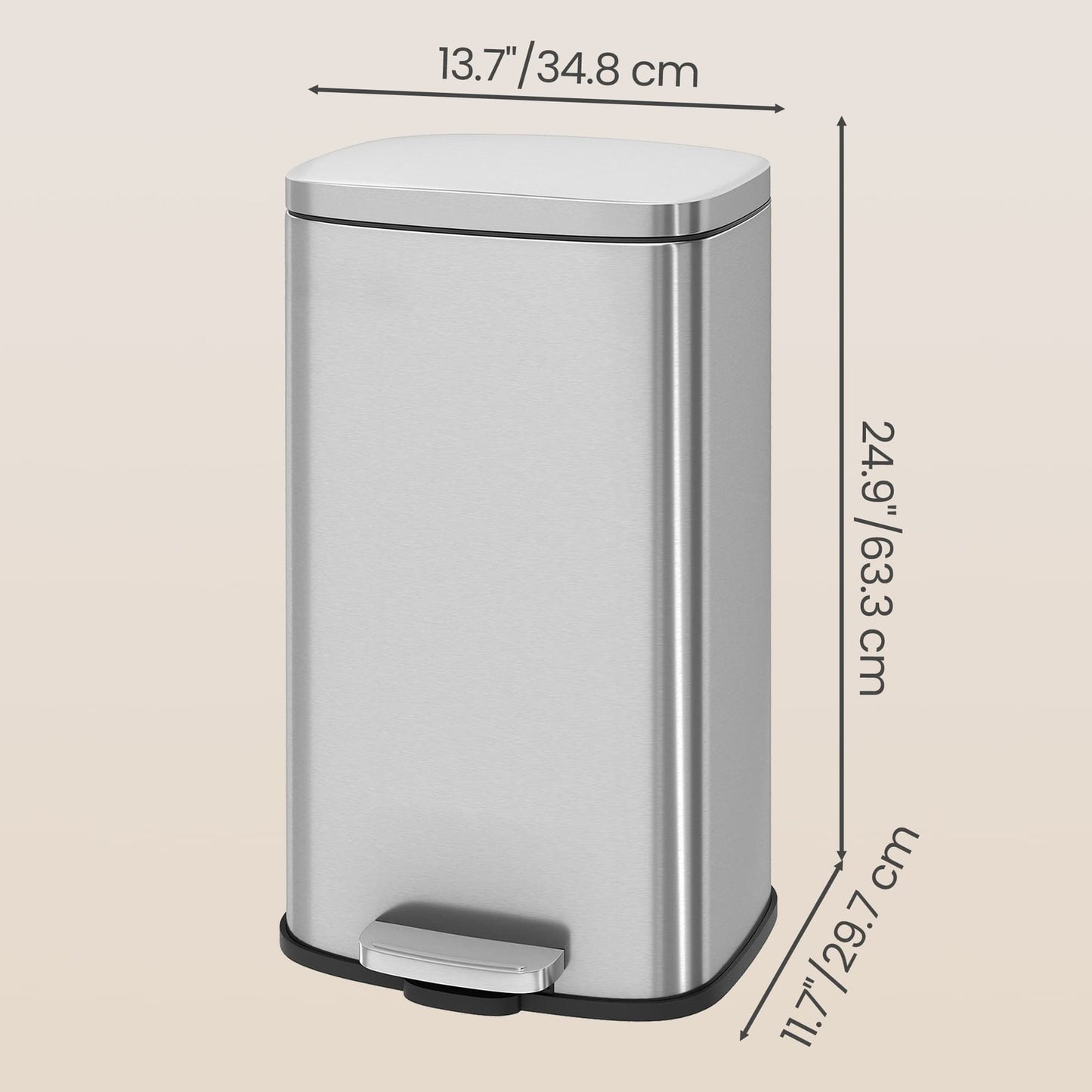SONGMICS Stainless Steel Step Trash Can with Lid for Kitchen Use – Silver