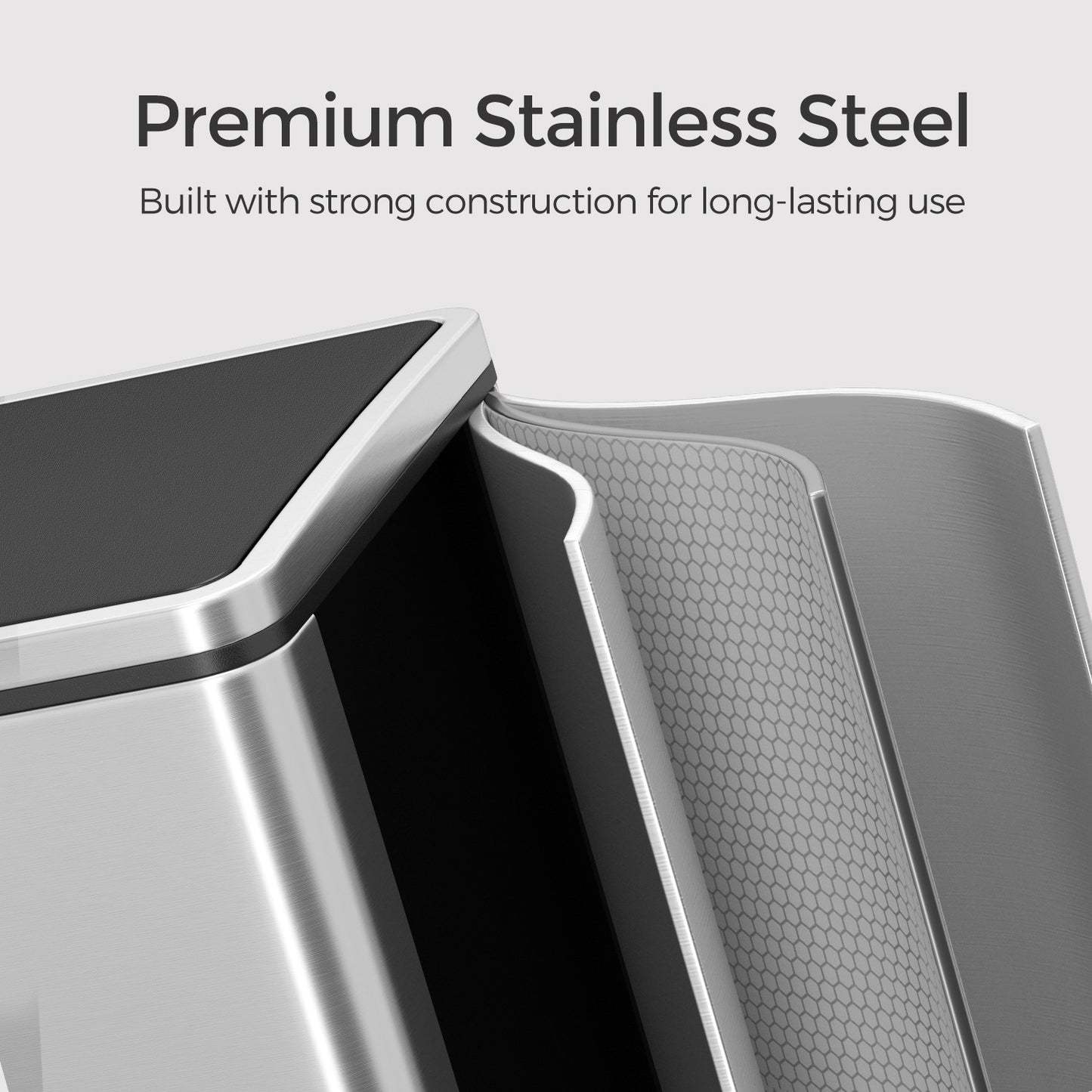 SONGMICS Dual Compartment Kitchen Trash Can with Airtight Hinged Lids – Silver, Black